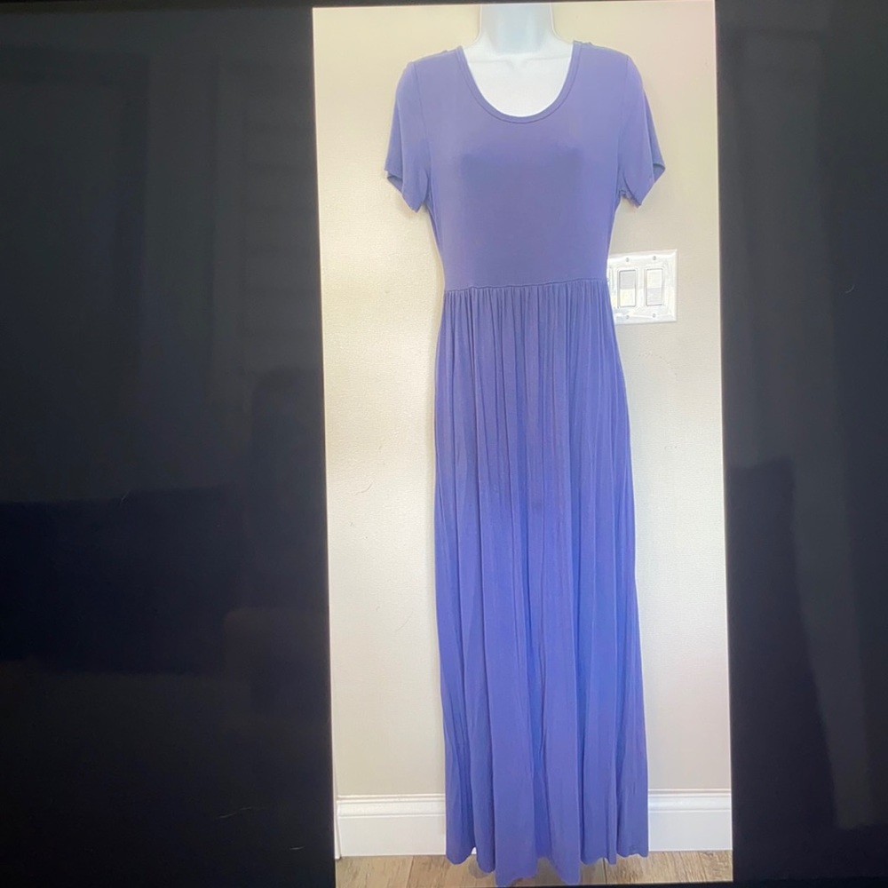 Gray-Purple Short Sleeve Maxi Dress